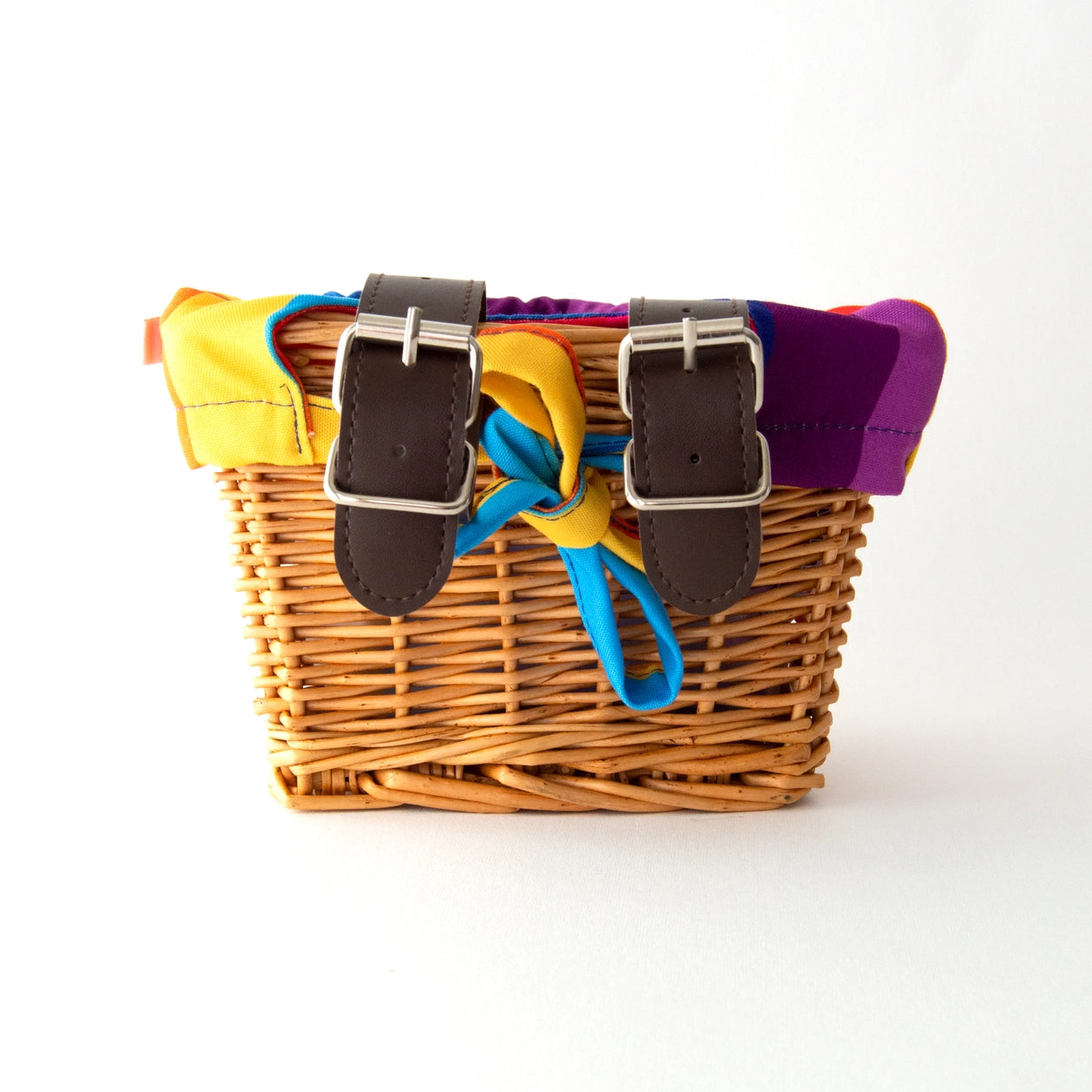 Kids Wicker Bike & Scooter Basket | With Fun Rainbow Liner