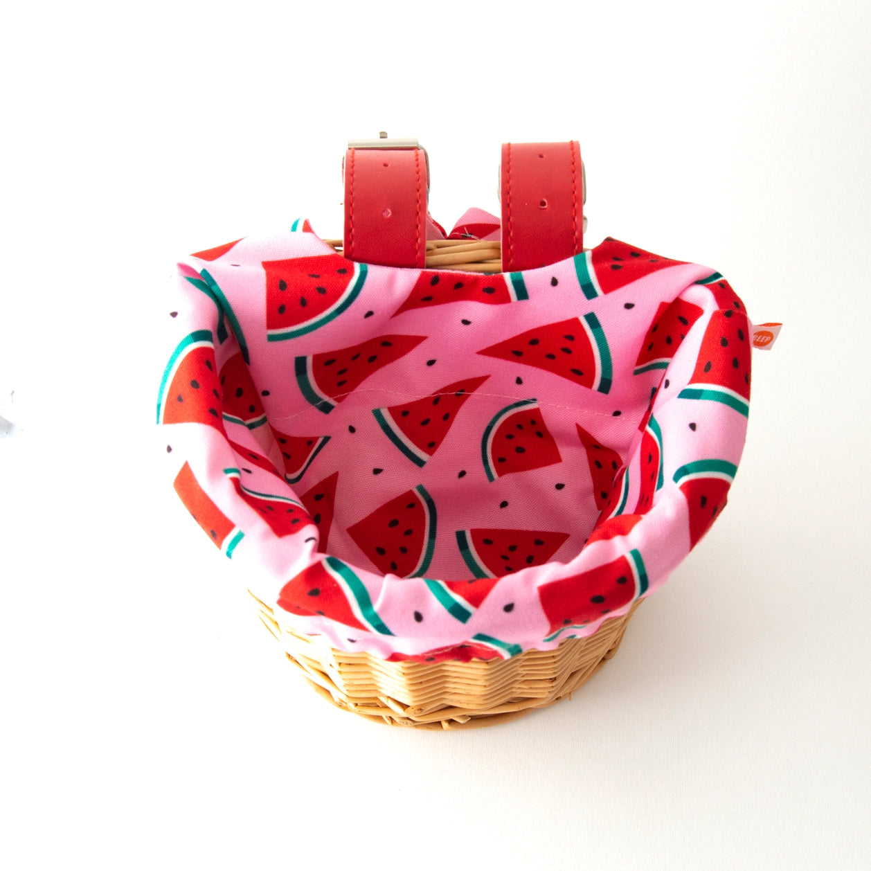 Kids Wicker Bike & Scooter Basket | With Cute Watermelon Liner