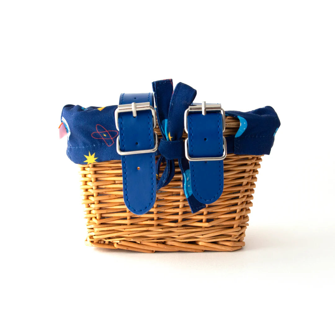 Kids Wicker Bike & Scooter Basket | With Fun Rocket Liner
