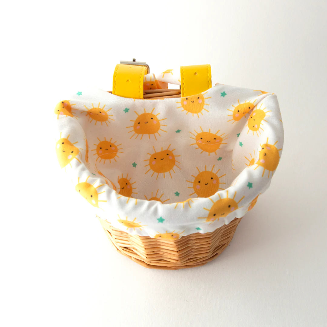 Kids Wicker Bike & Scooter Basket | With Cute Sunshine Liner