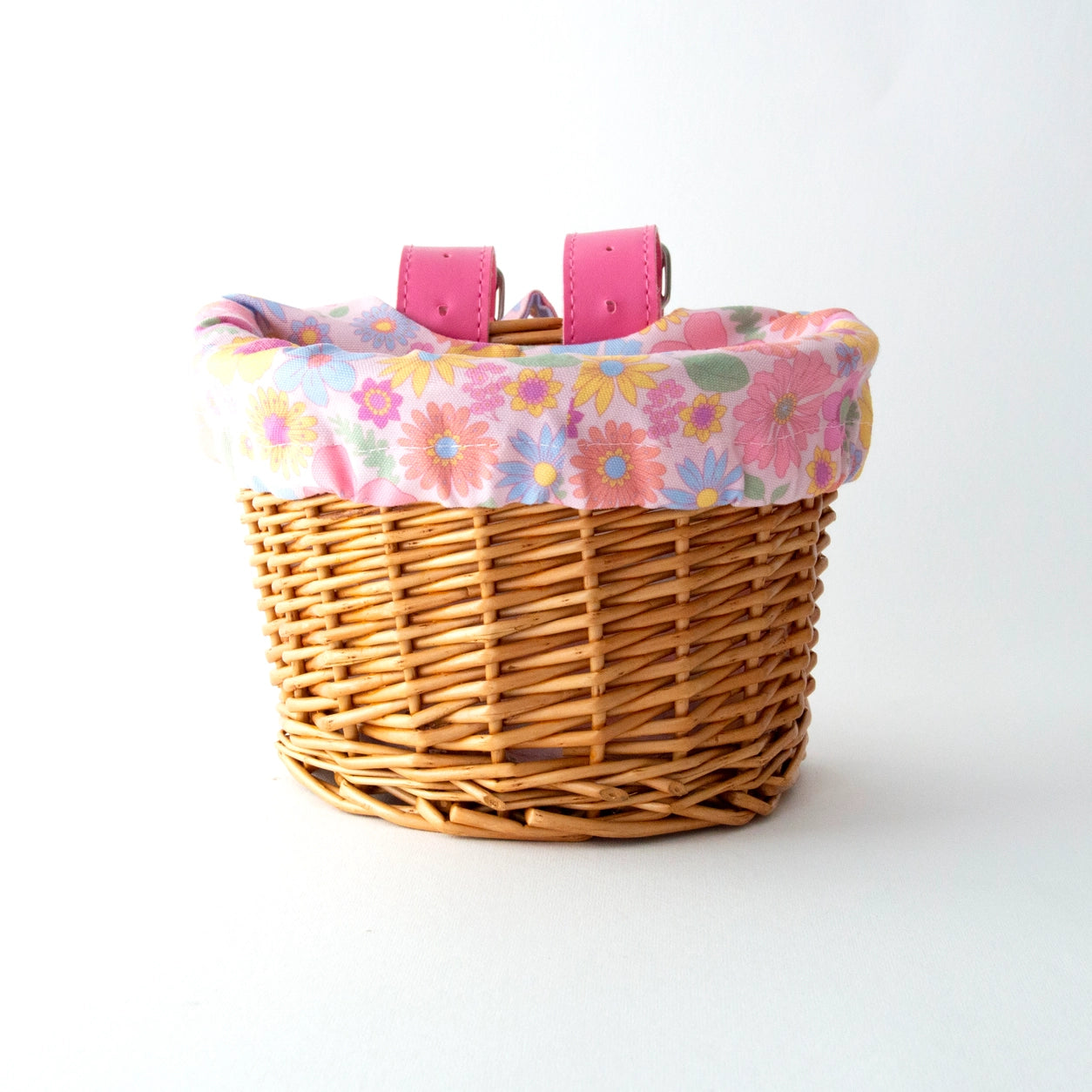 Kids Wicker Bike & Scooter Basket | With Pretty Retro Flower Liner