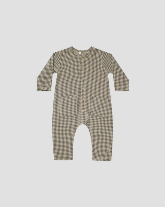 Pocketed Woven Jumpsuit | Forest Micro Plaid