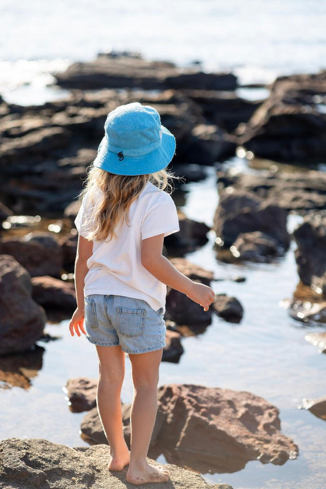 
                      
                        Terry Towelling Bucket Hat | Azure
                      
                    