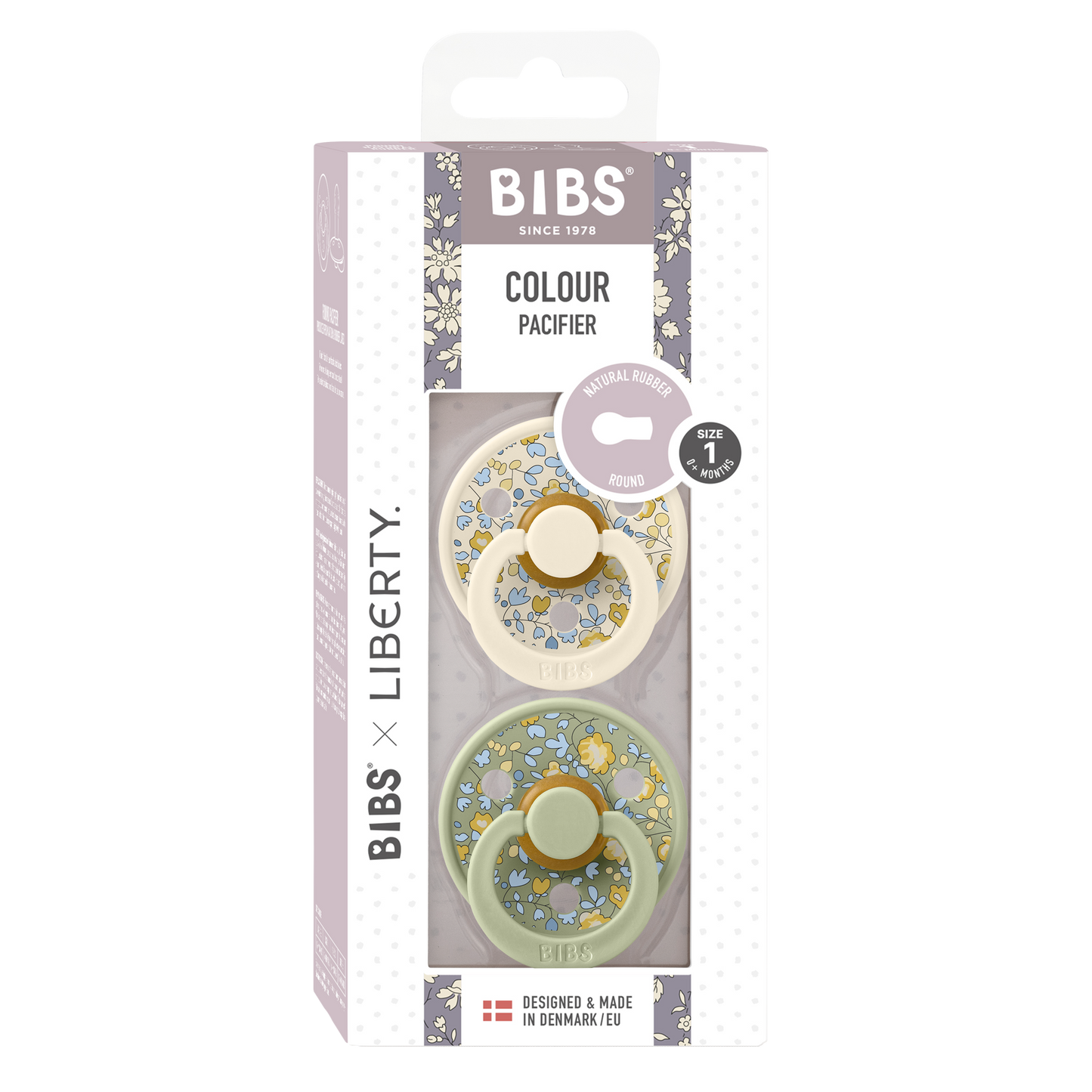 BIBS x Liberty Colour Pacifier | Round | Ivory/Sage Eloise