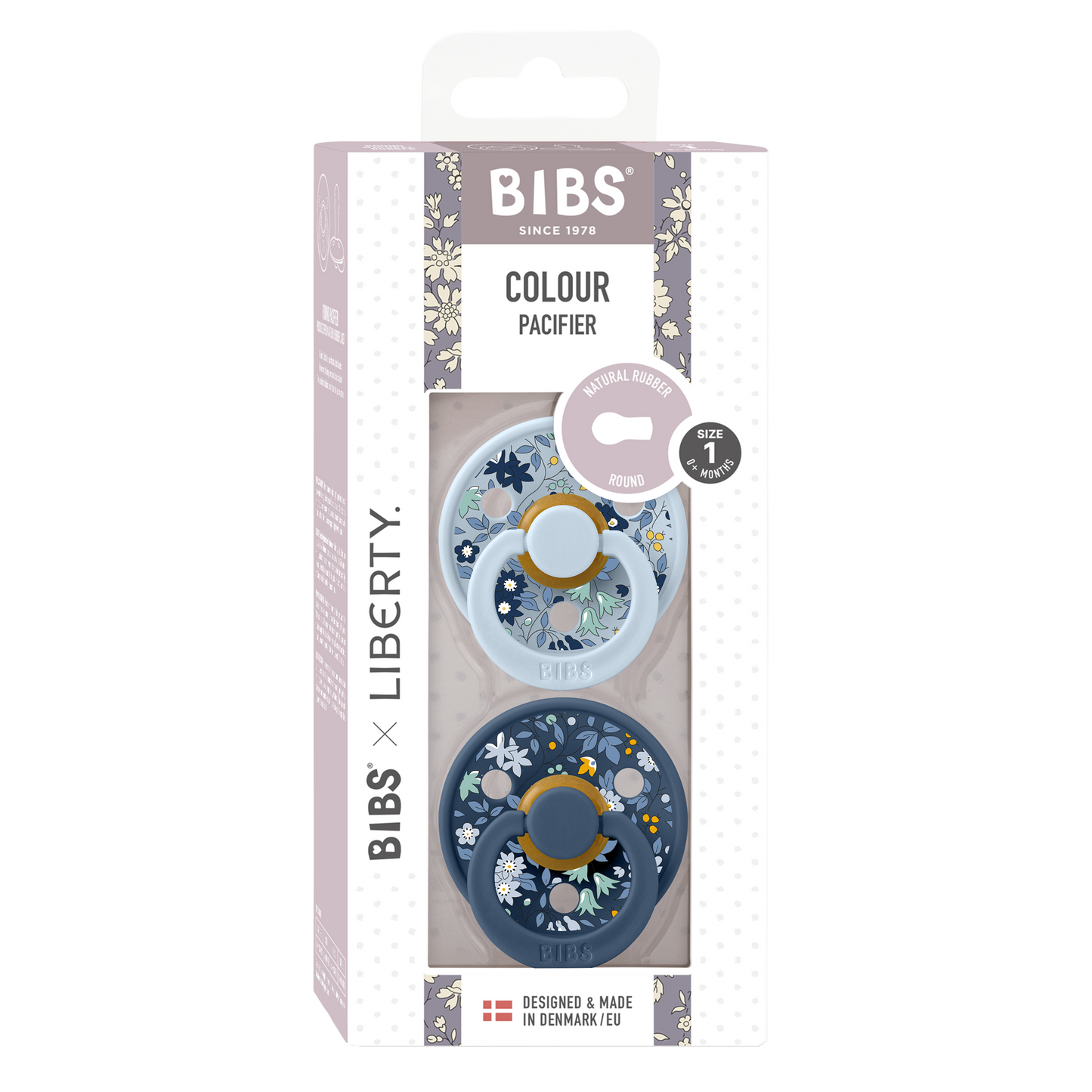 BIBS x Liberty Colour Pacifier | Round | Baby Blue/Steel Blue Chamomile Lawn