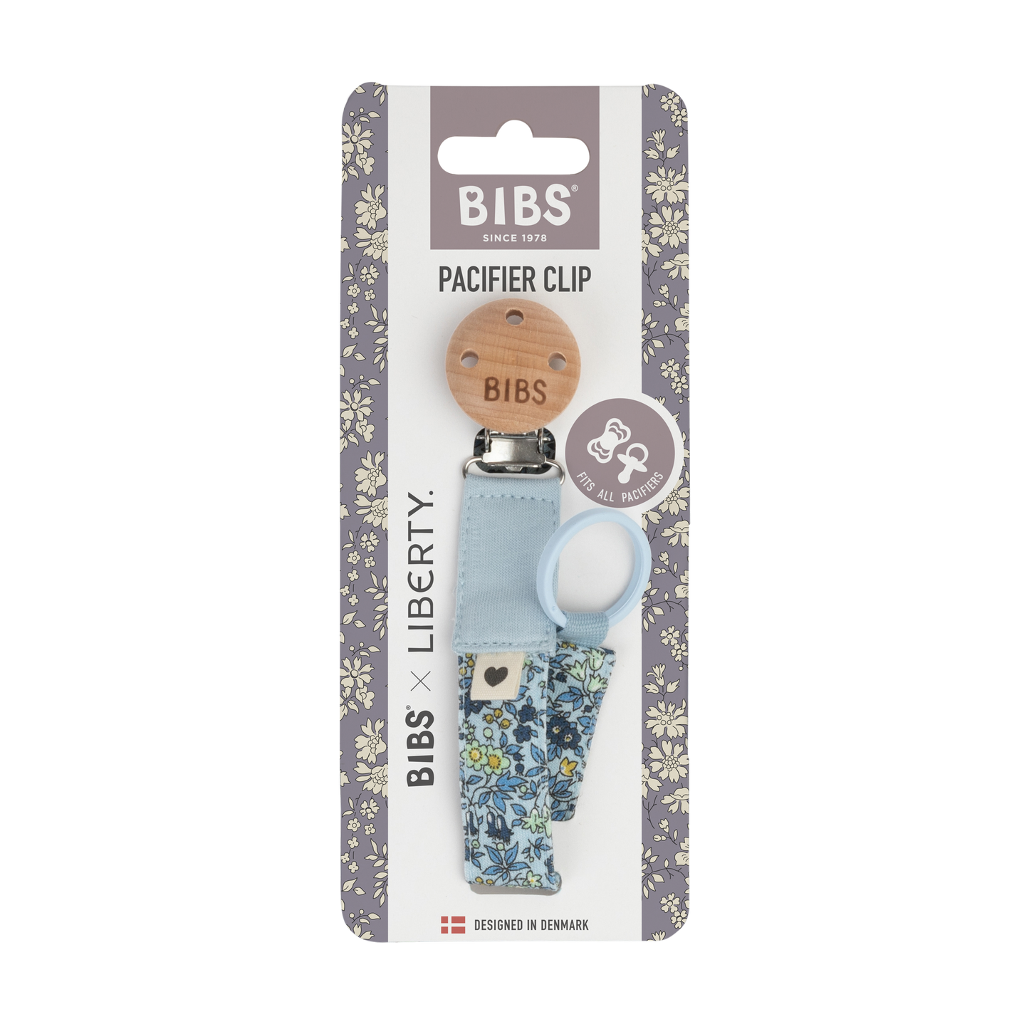 Load image into Gallery viewer, BIBS x Liberty Pacifier Clip | Baby Blue &amp;amp; Chamomile Lawn
