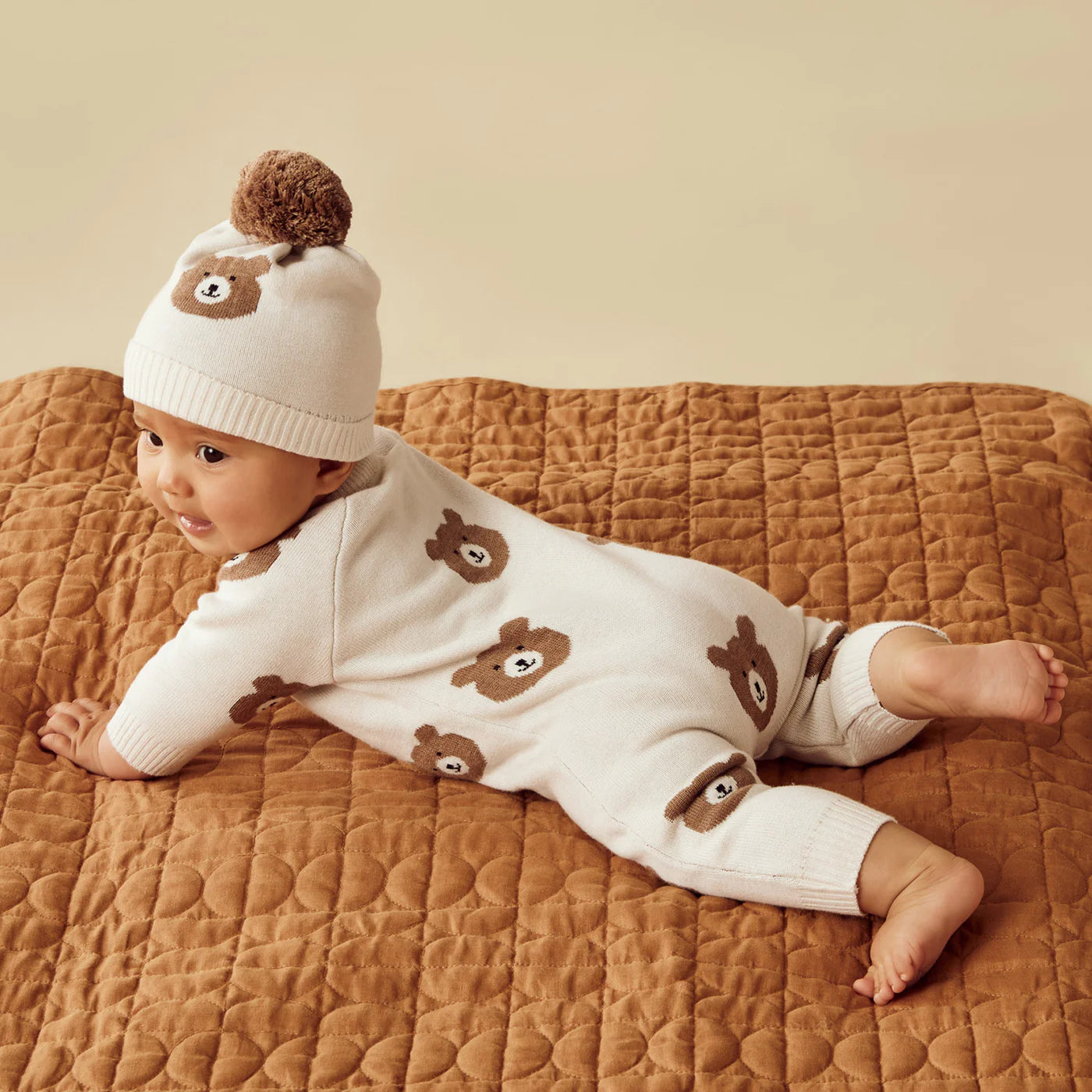 Beary Cute Organic Knitted Jacquard Growsuit