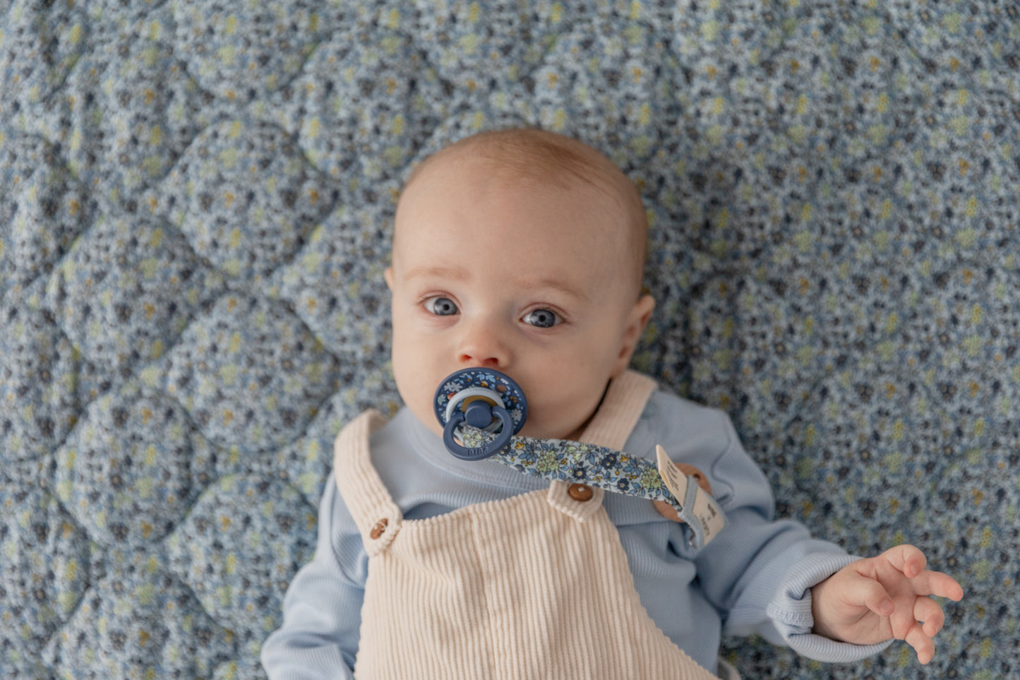 Load image into Gallery viewer, BIBS x Liberty Colour Pacifier | Round | Baby Blue/Steel Blue Chamomile Lawn
