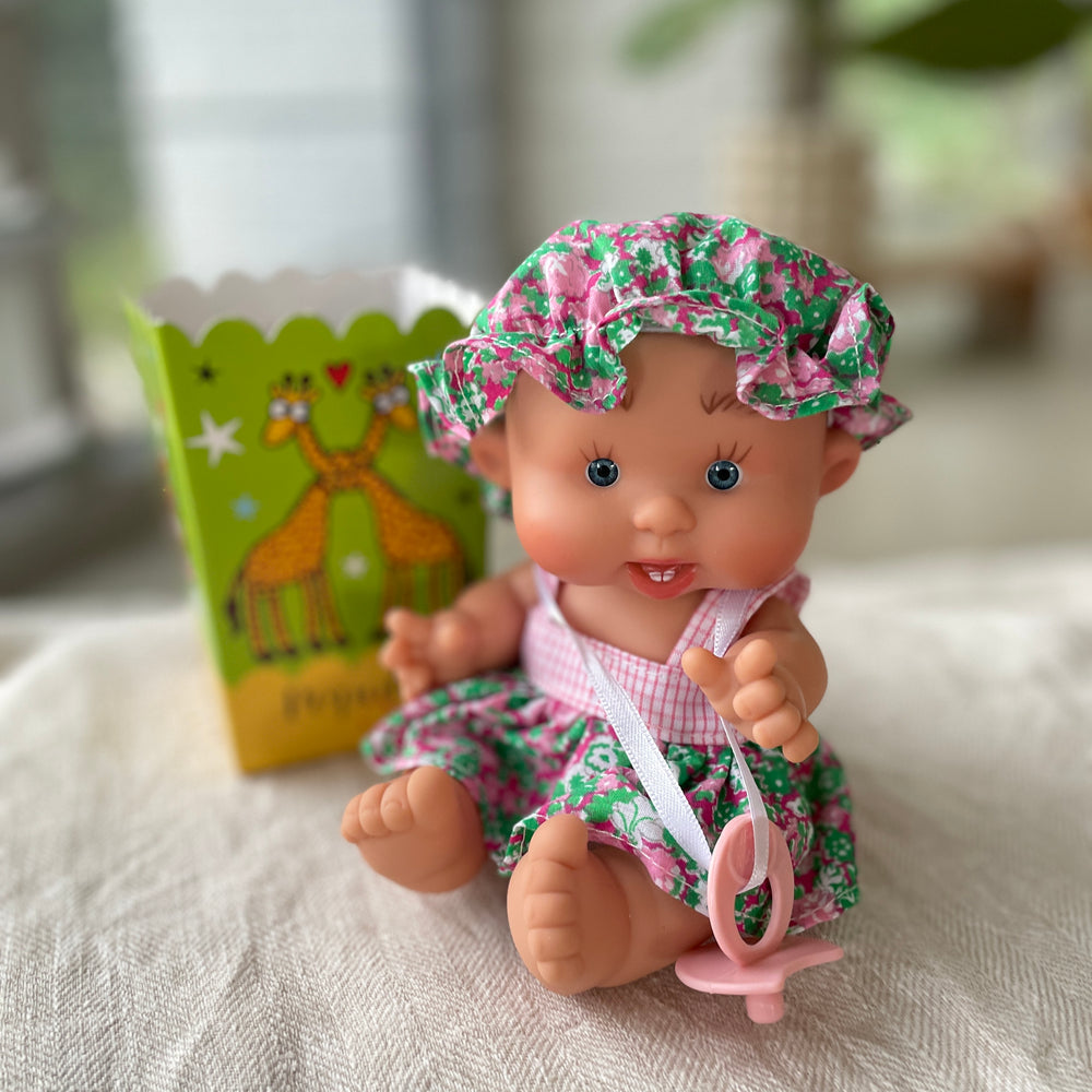 Pepotin Original Baby Doll | Floral Green Bonnet