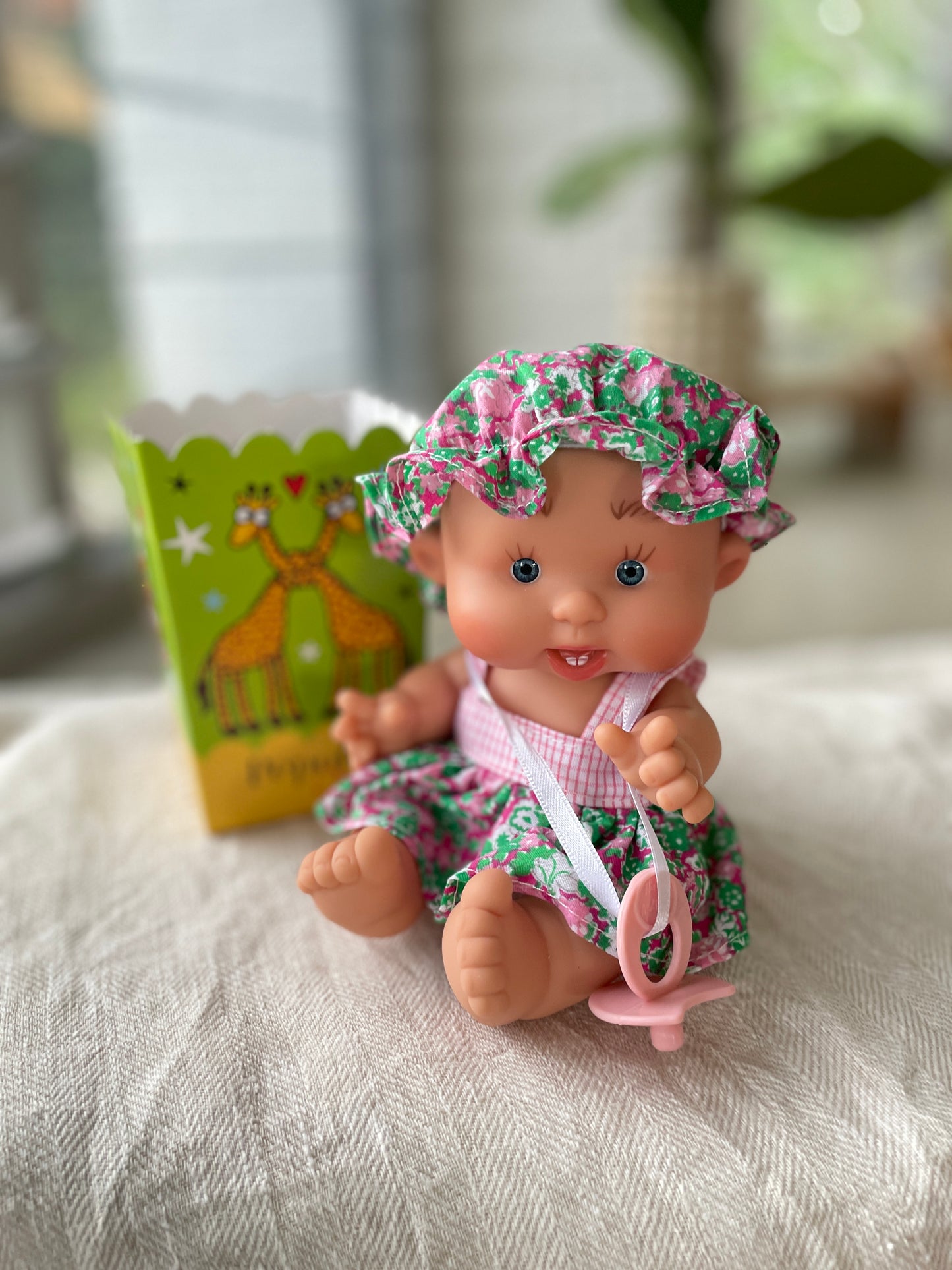 Pepotin Original Baby Doll | Floral Green Bonnet