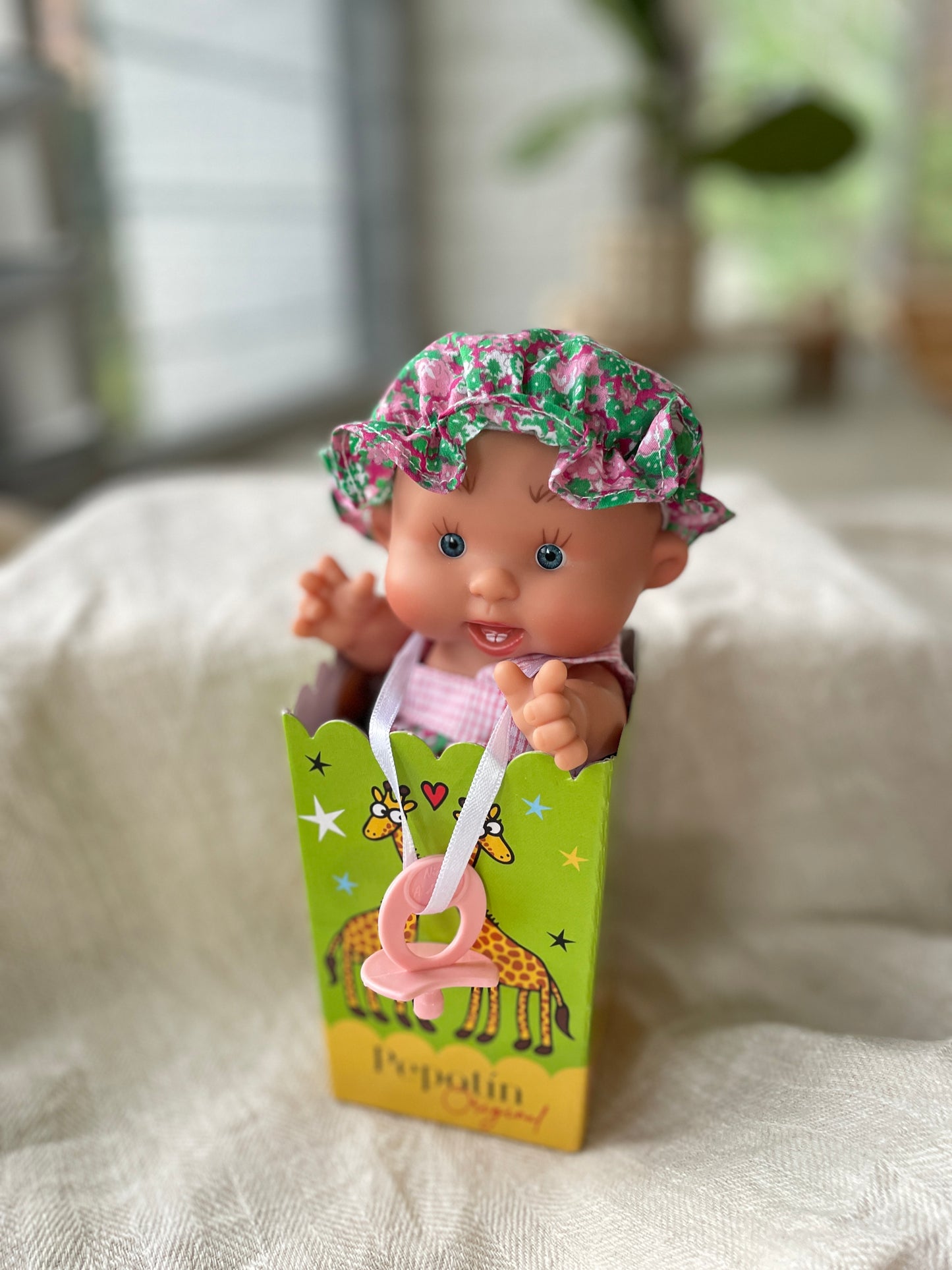 Pepotin Original Baby Doll | Floral Green Bonnet