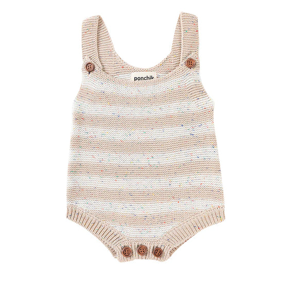 Knitted Stripe Romper | Wheat Speckle Knit