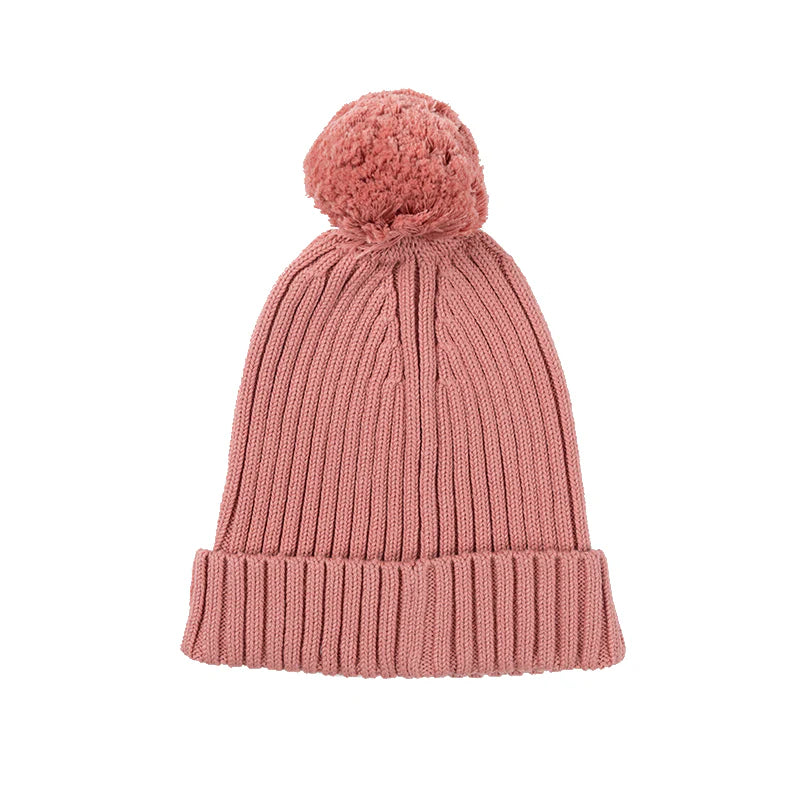 Pom Pom Ribbed Knit Beanie | Carnation