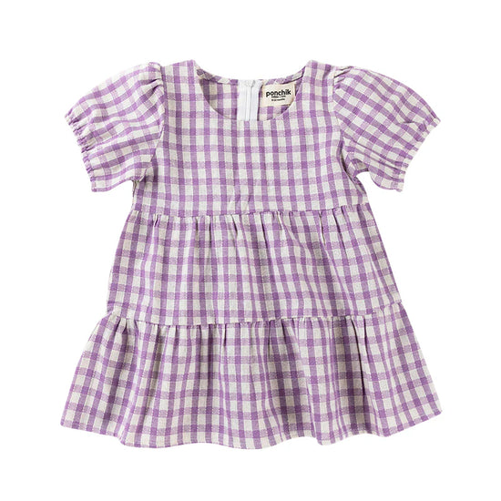 Cotton Puff Sleeve Dress | Lilac Gingham