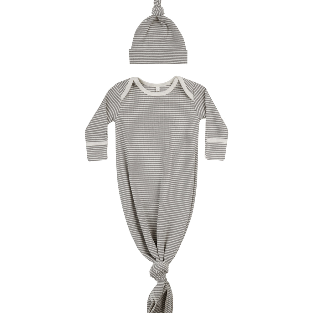 Knotted Baby Gown + Hat Set | Lagoon Micro Stripe