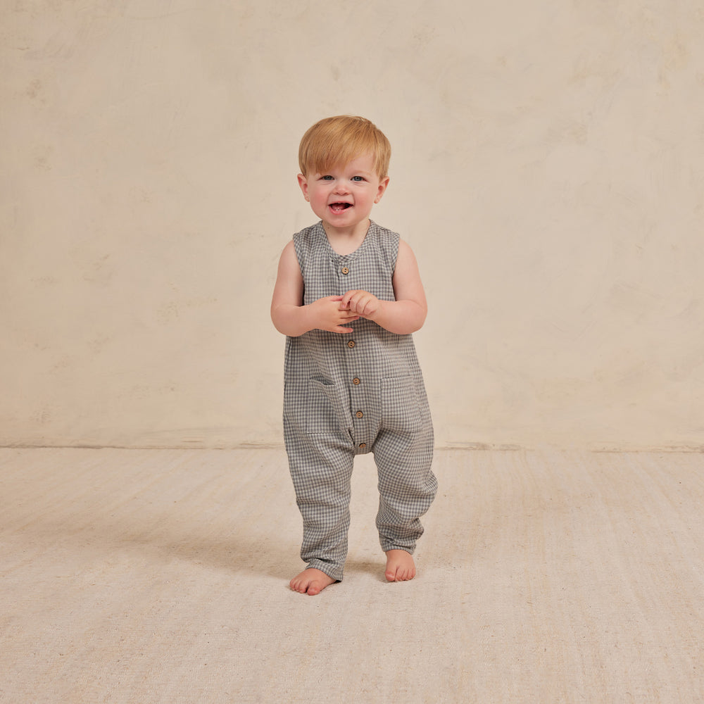 Sleeveless Pocketed Jumpsuit | Blue Gingham