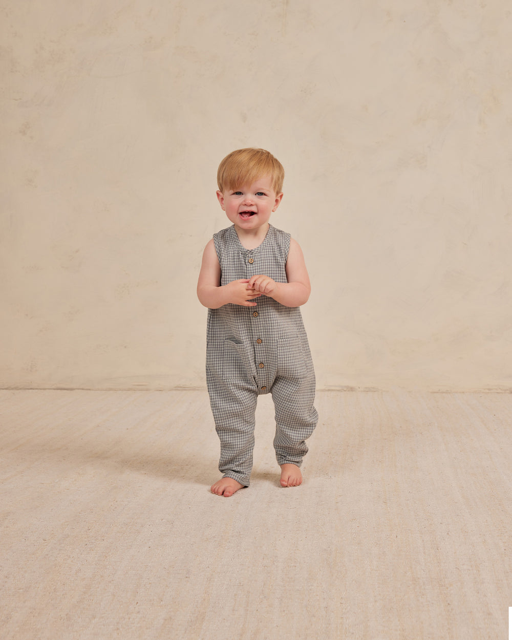 Sleeveless Pocketed Jumpsuit | Blue Gingham