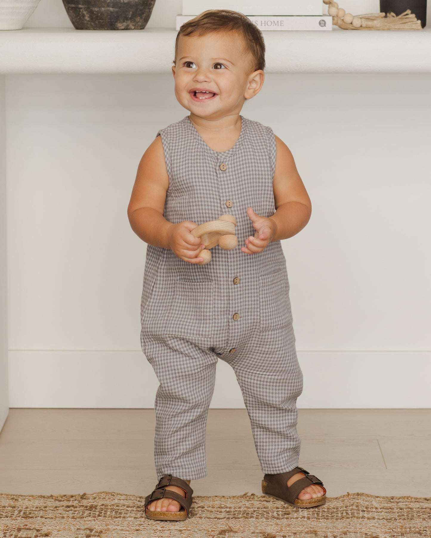 Sleeveless Pocketed Jumpsuit | Blue Gingham