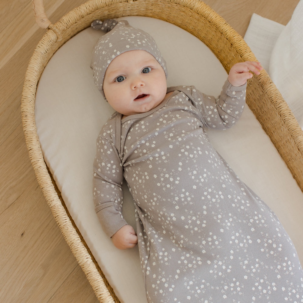 Knotted Baby Gown + Hat Set | Fleur Periwinkle