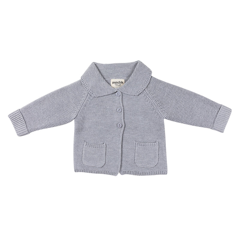 Round Collar Cotton Knit Baby Cardigan | Fog