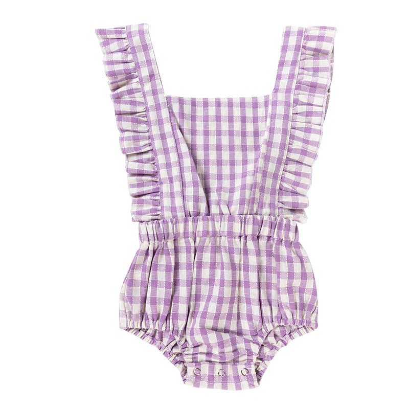 
                      
                        Ruffle Back Romper | Lilac Gingham
                      
                    