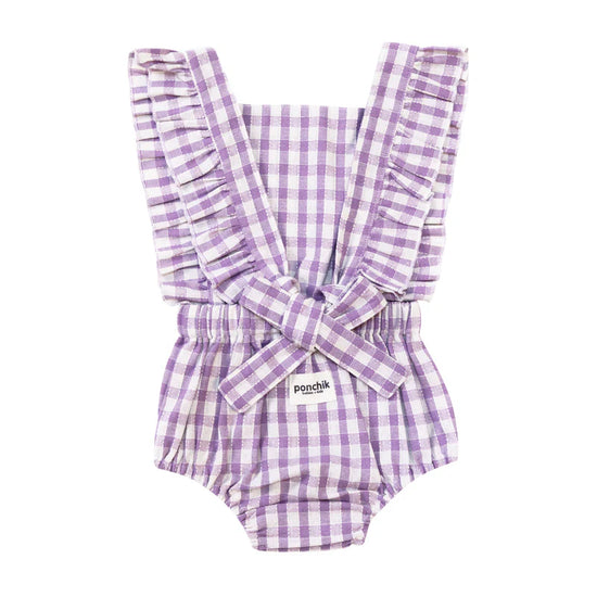 Ruffle Back Romper | Lilac Gingham