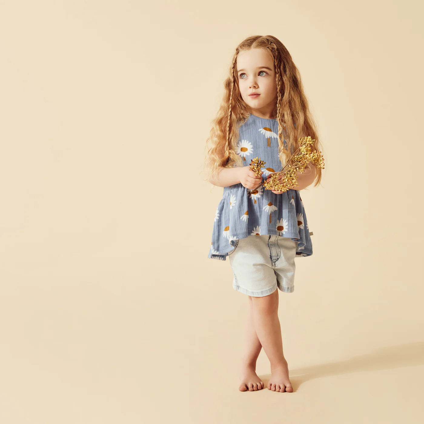Daisy Floral Organic Crinkle Ruffle Top