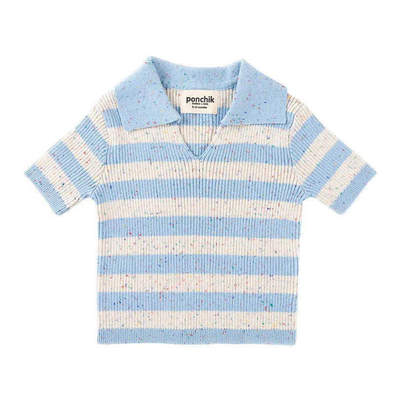 Cotton Polo | Ocean Speckle Stripe Knit