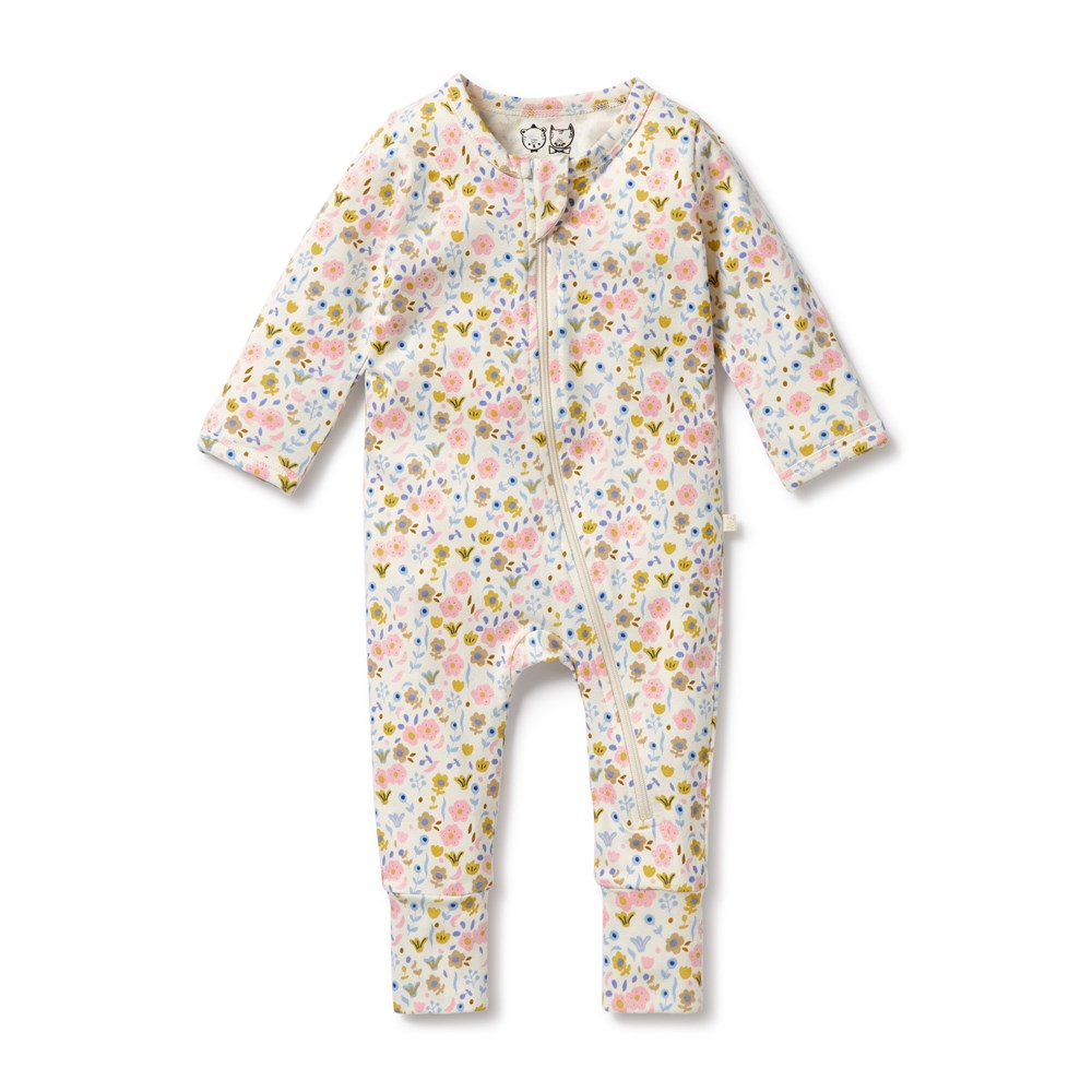 Ava Floral Organic Zipsuit with Feet