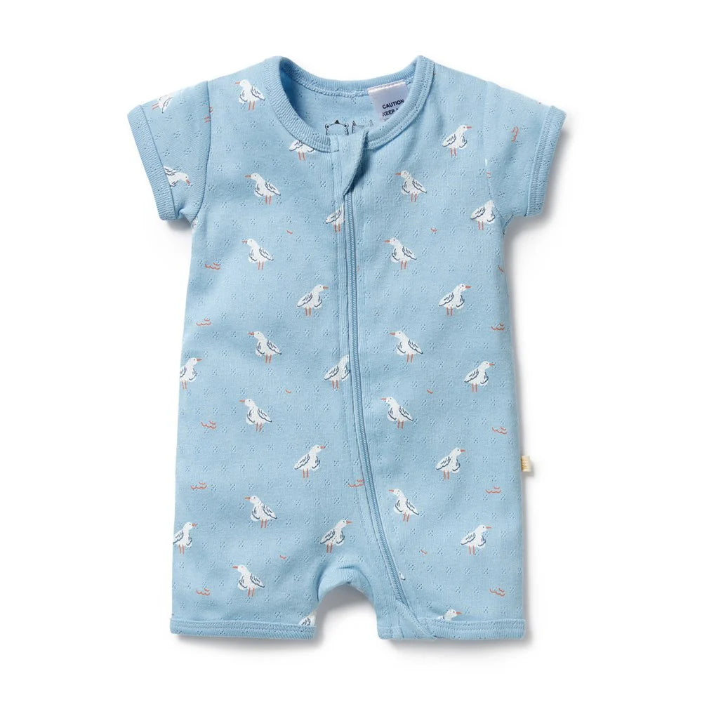 Sunny Seagulls Pointelle Organic Boyleg Zipsuit