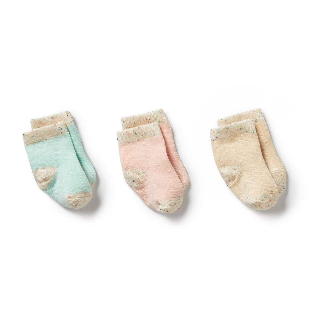 Organic 3 Pack Baby Socks | Mint Green, Cream & Pink