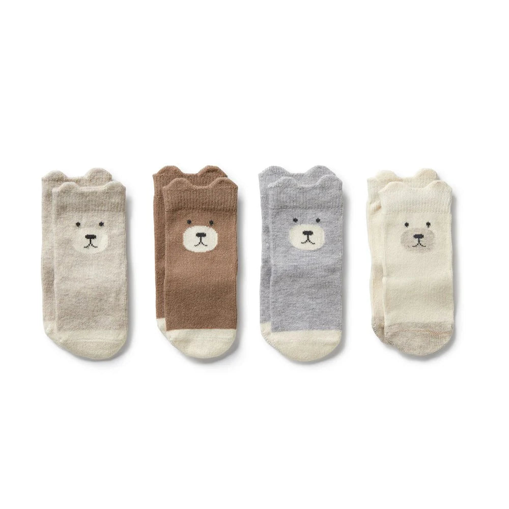 Organic 4 Pack Baby Socks Cloud & Walnut