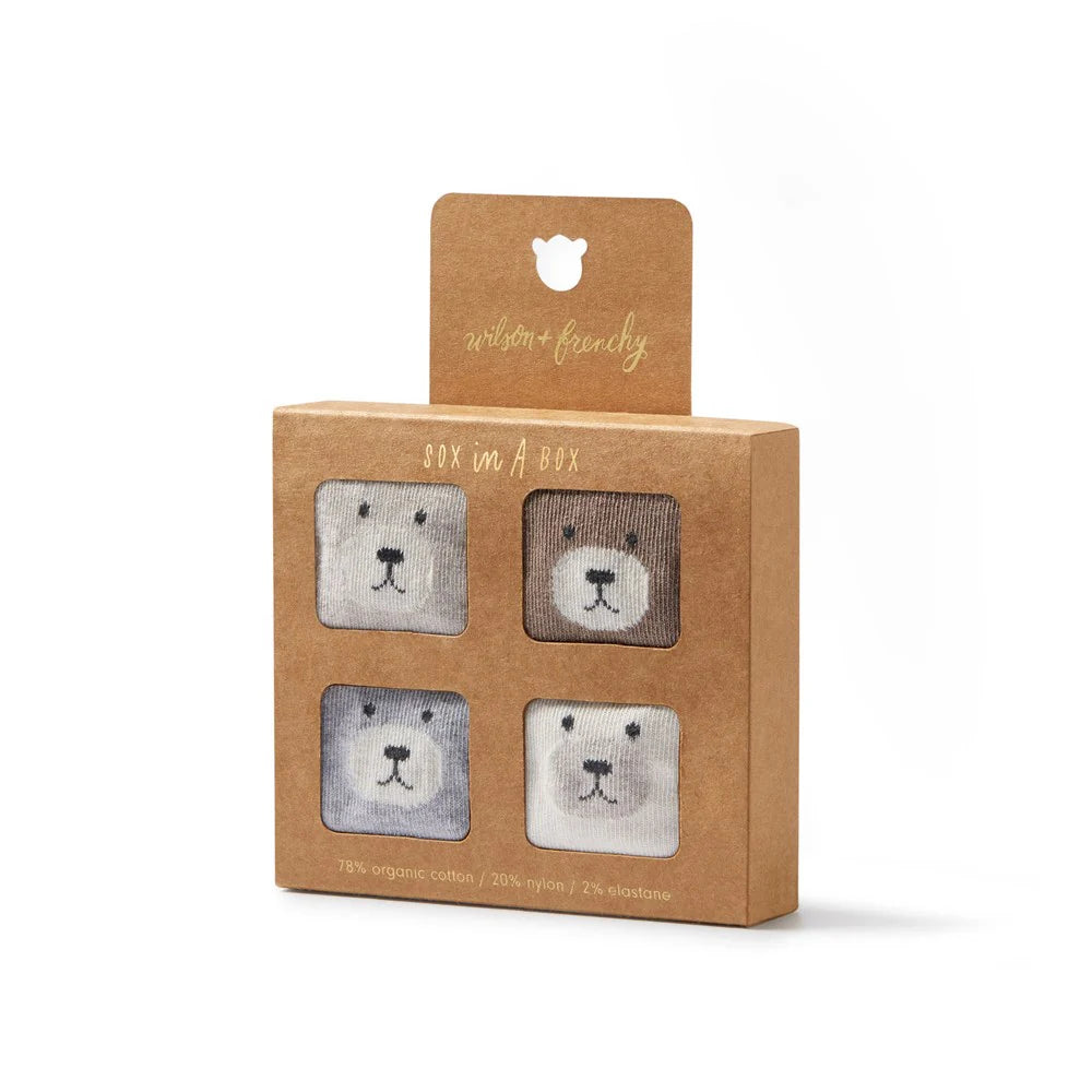 Organic 4 Pack Baby Socks Cloud & Walnut