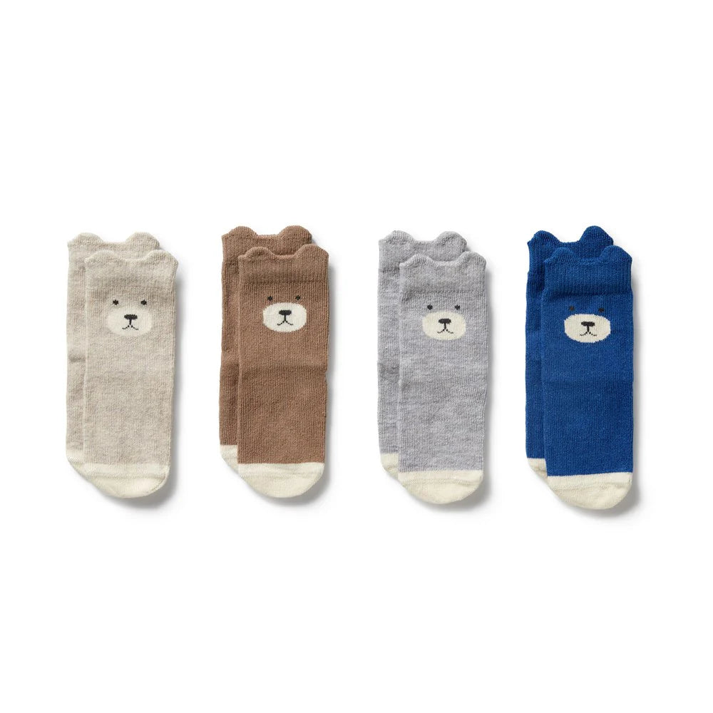 Organic 4 Pack Baby Socks Blue & Walnut