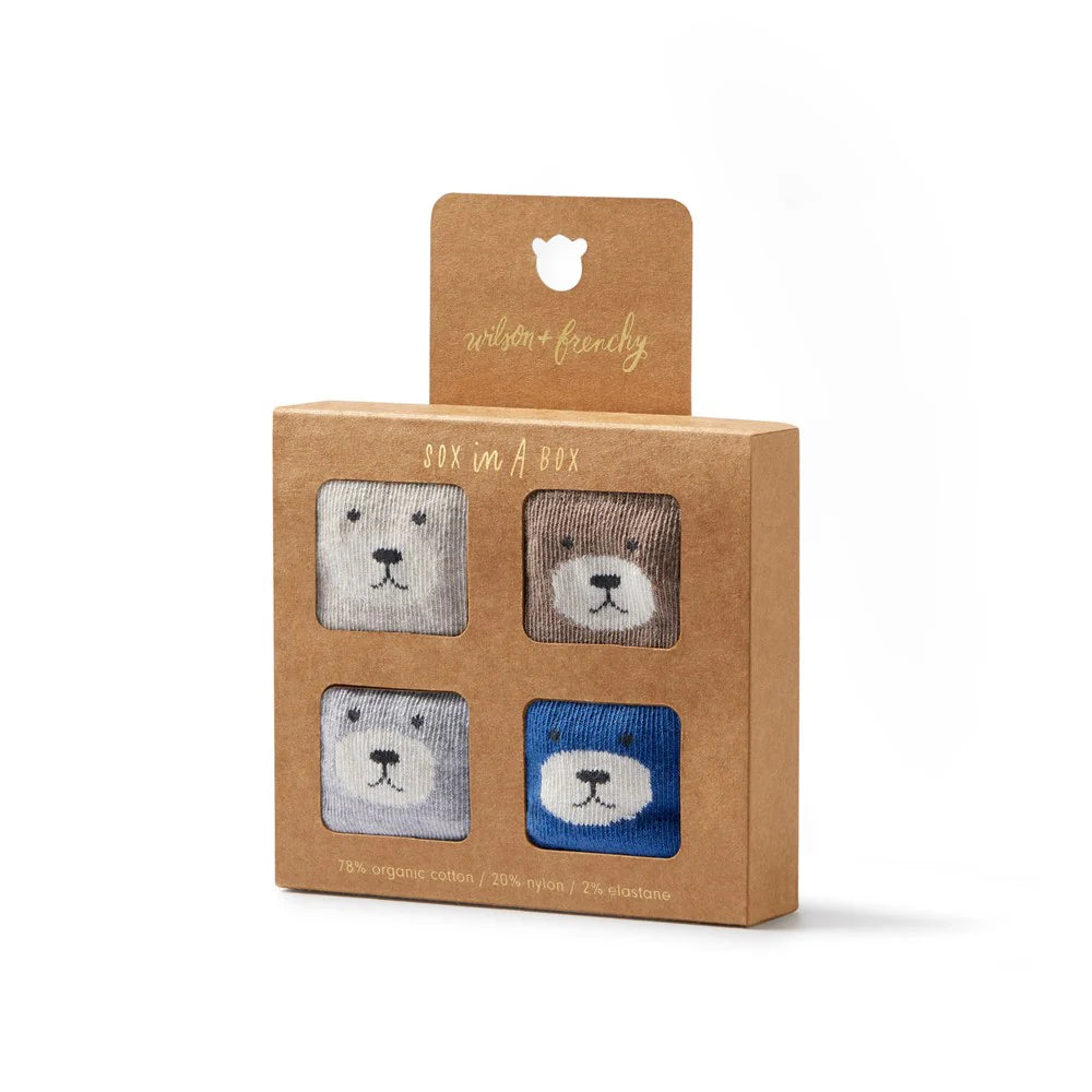 Organic 4 Pack Baby Socks Blue & Walnut
