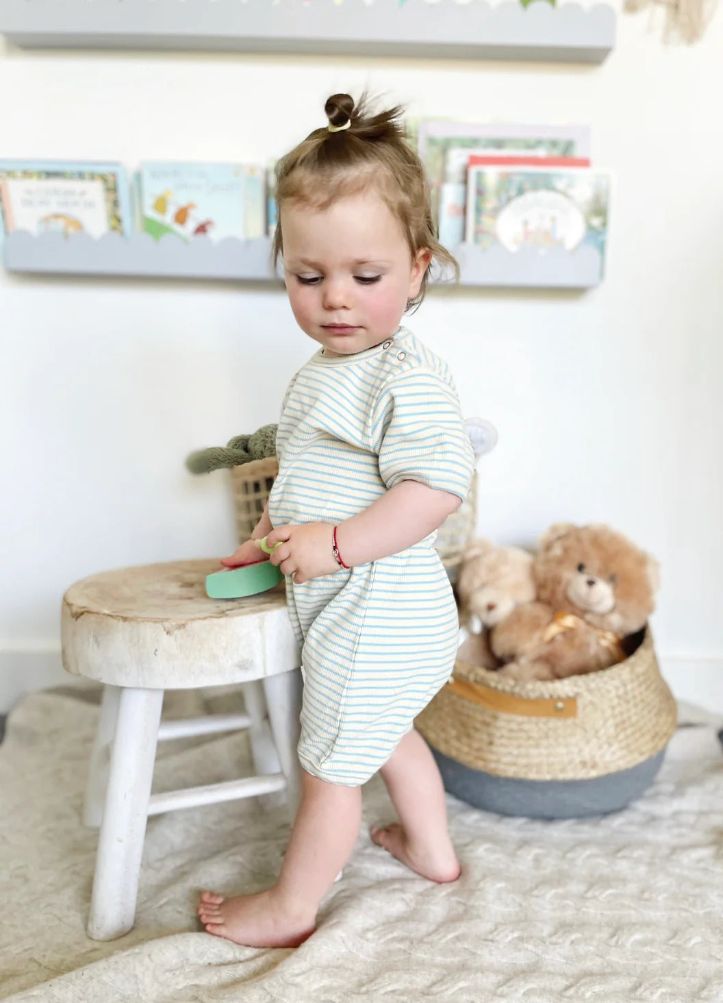 Ribbed Cotton Romper | Ocean Stripe