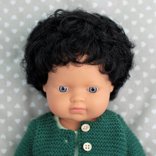 Anatomically Correct Baby Doll | Caucasian Boy | Black Curly Hair | 38 cm