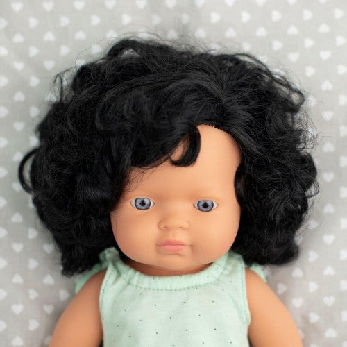 Anatomically Correct Baby Doll | Caucasian Girl| Black Curly Hair | 38 cm