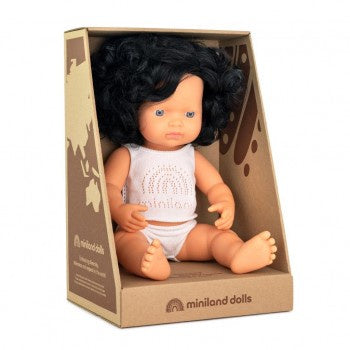 Anatomically Correct Baby Doll | Caucasian Girl| Black Curly Hair | 38 cm