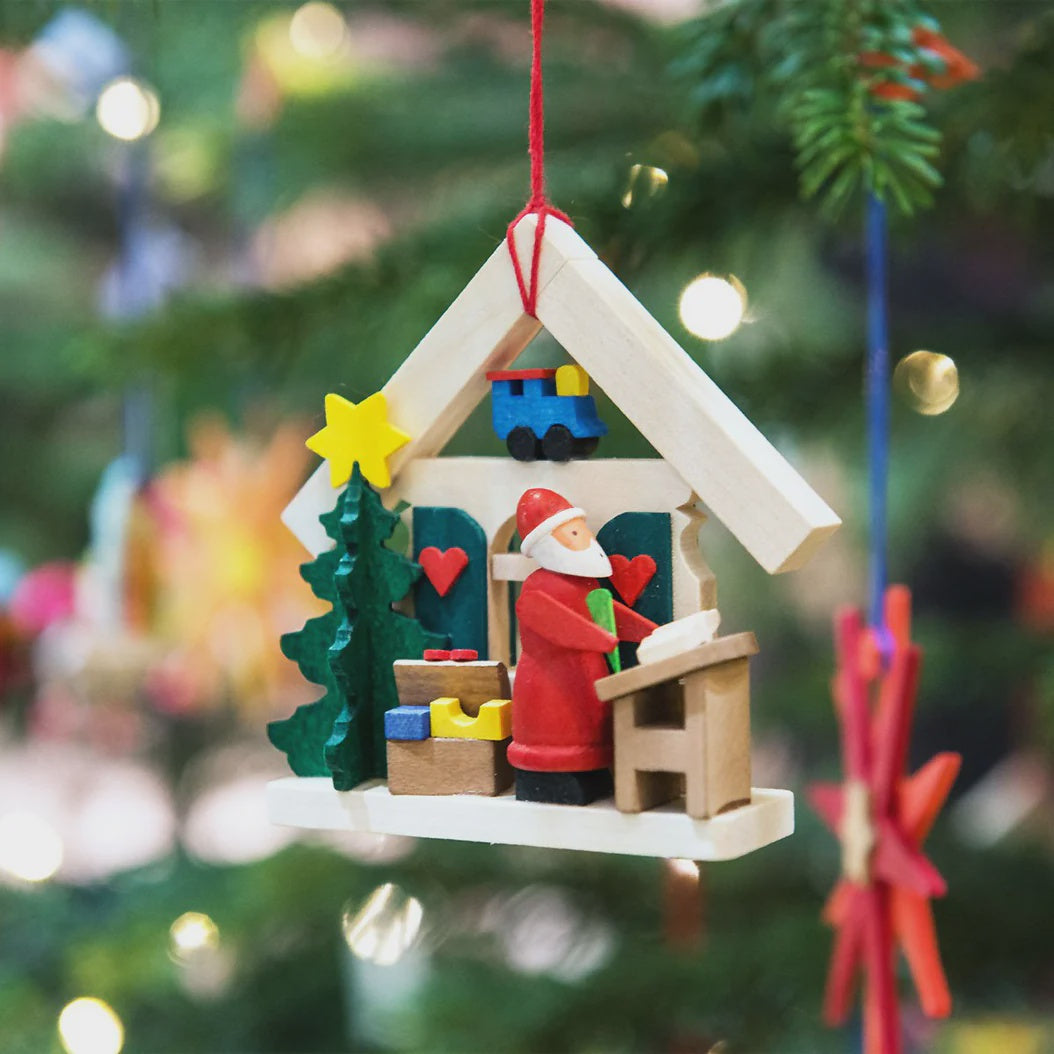 Wooden Christmas Tree Ornament | Santa Claus House | Wish List