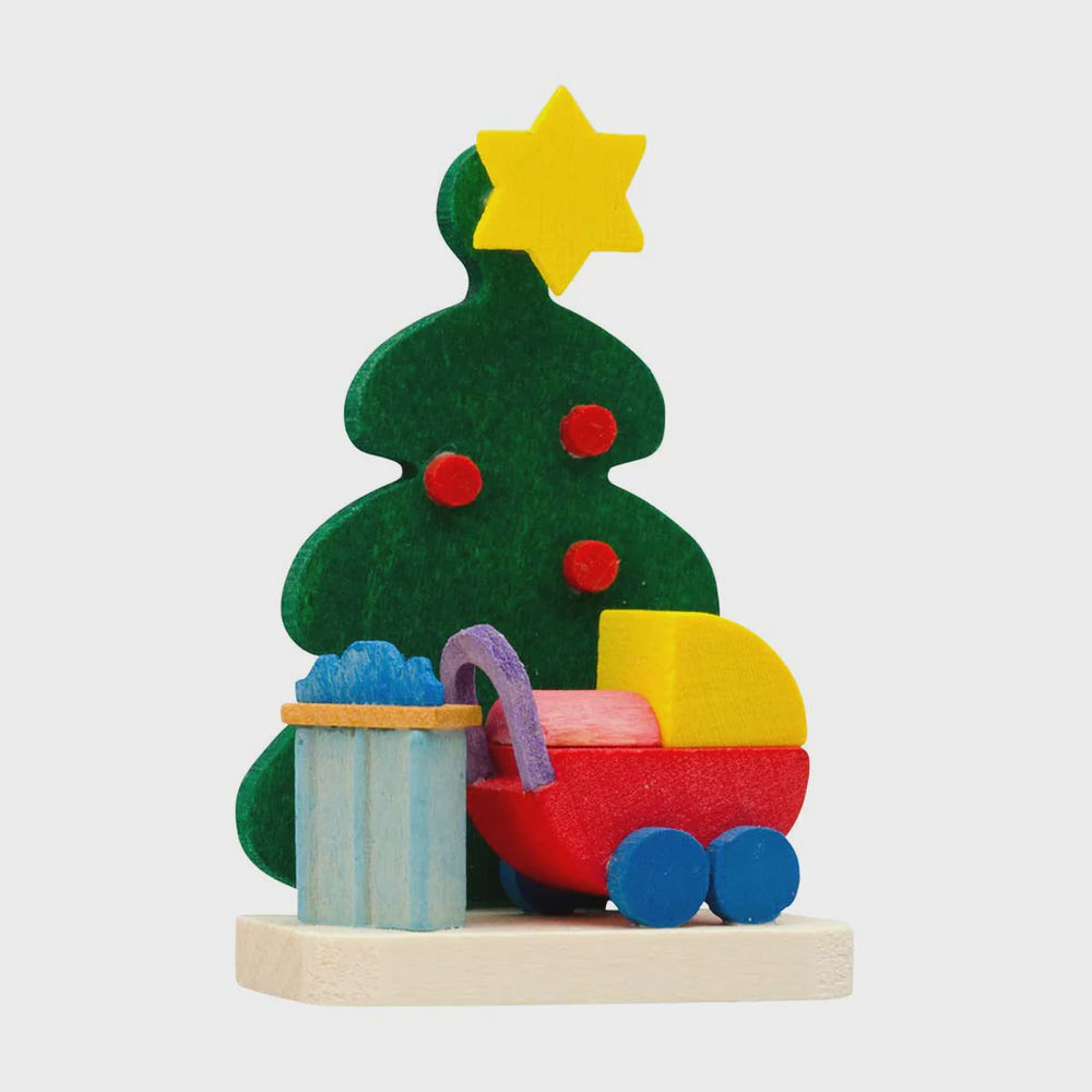 Wooden Christmas Tree Ornament | Christmas Tree & Doll Carriage