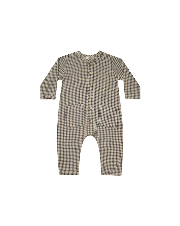 Pocketed Woven Jumpsuit | Forest Micro Plaid