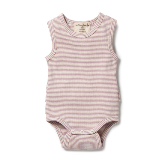 Organic Stripe Rib Ruffle Bodysuit | Plum