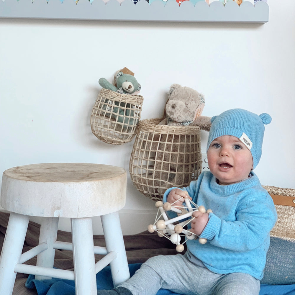 
                      
                        Bear Beanie | Mist Speckle Knit
                      
                    