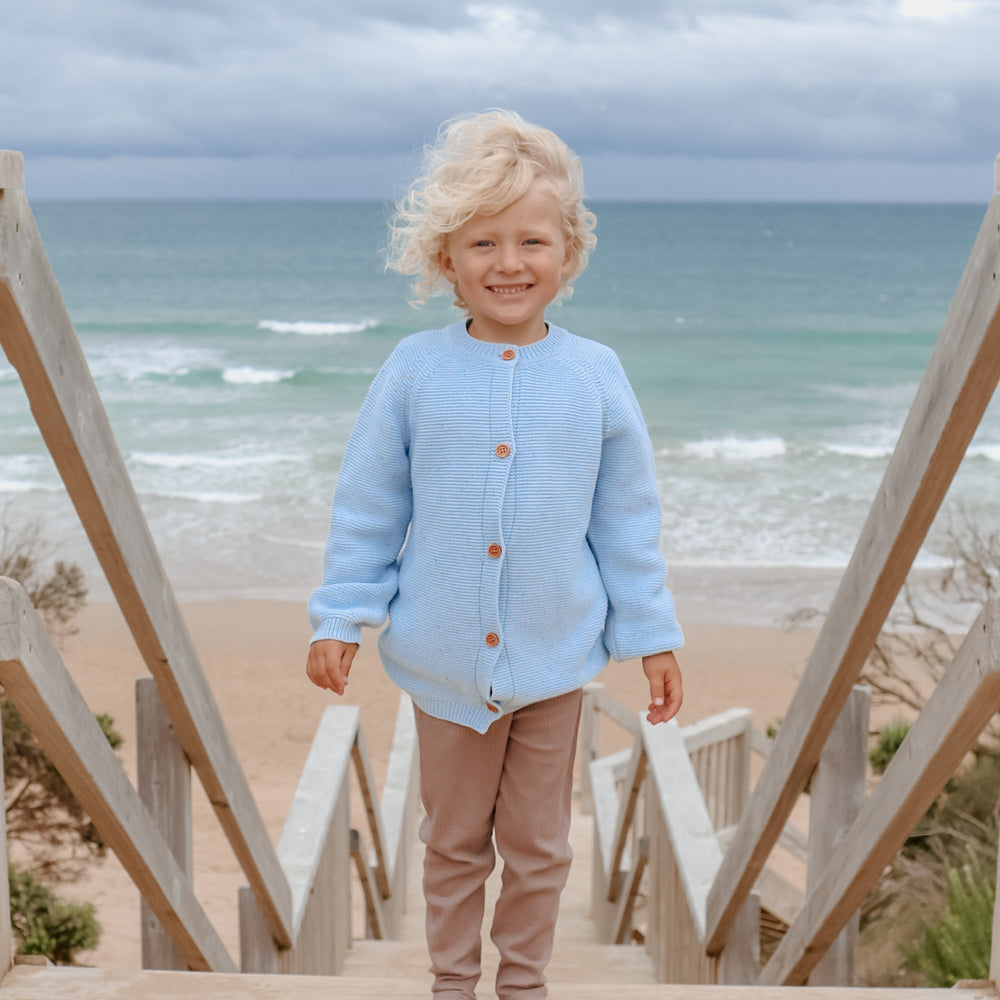 Cotton Knitted Cardigan | Mist Speckle Knit