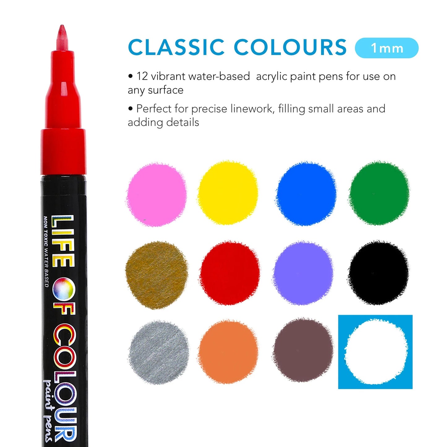 Fine Tip Acrylic Paint Pens | Classic Colours