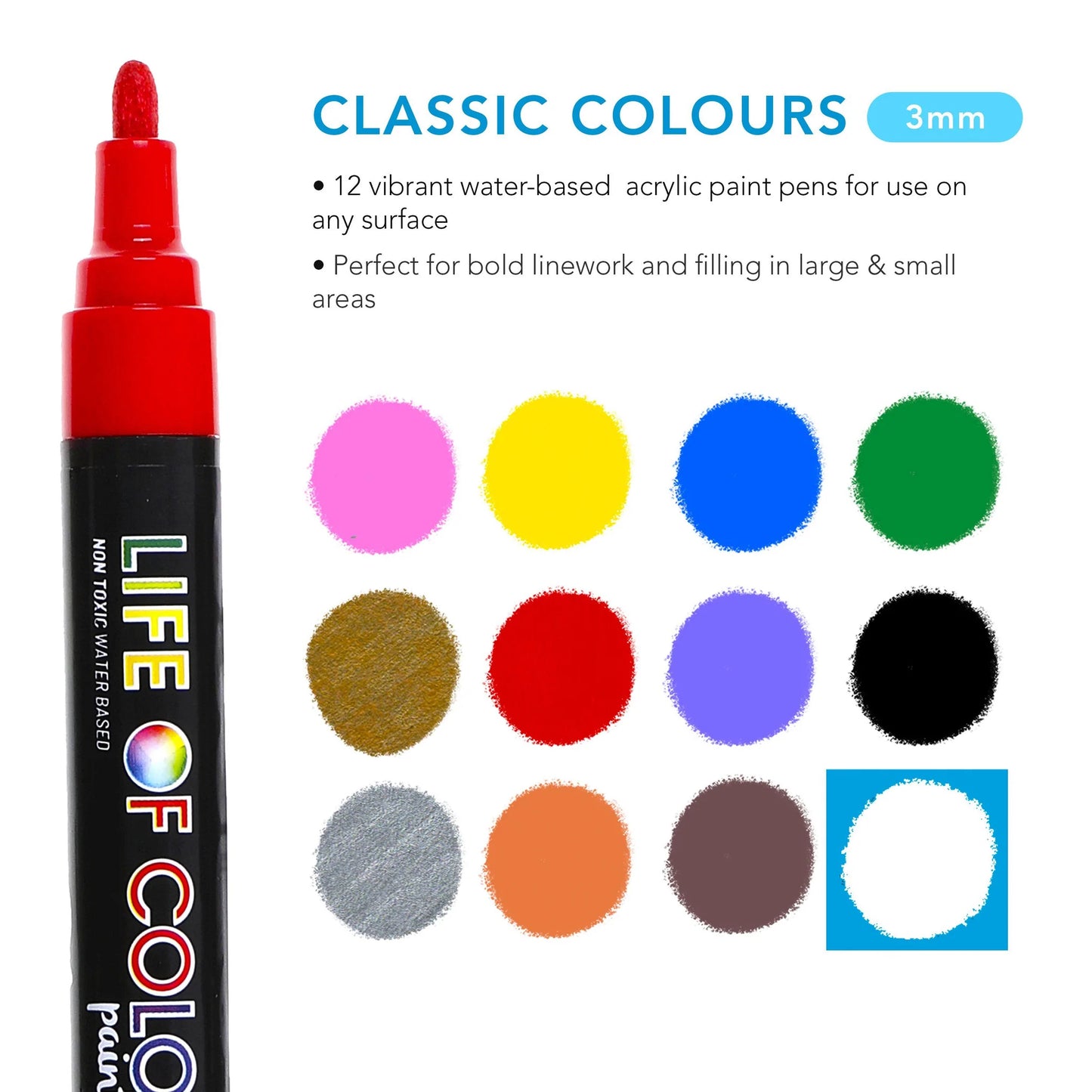Medium Tip Acrylic Paint Pens | Classic Colours