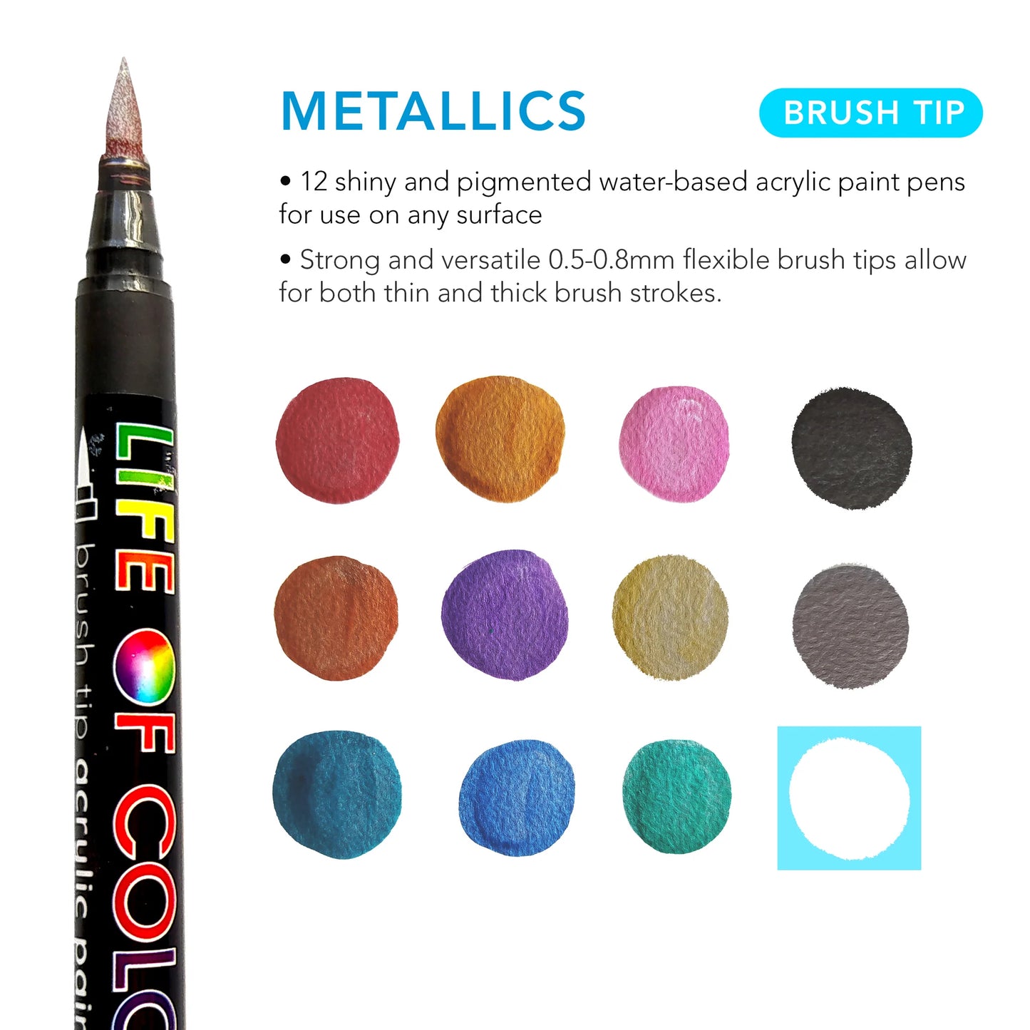 Brush Tip Acrylic Paint Pens | Metallics