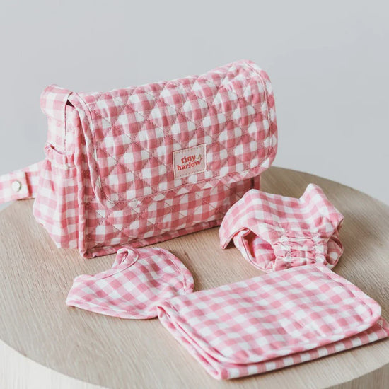 Dolls Nappy Bag Set | Pink Gingham